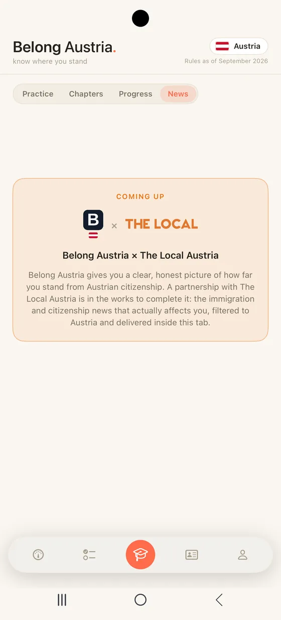 Belong Austria News segment on Android announcing the coming partnership with The Local Austria