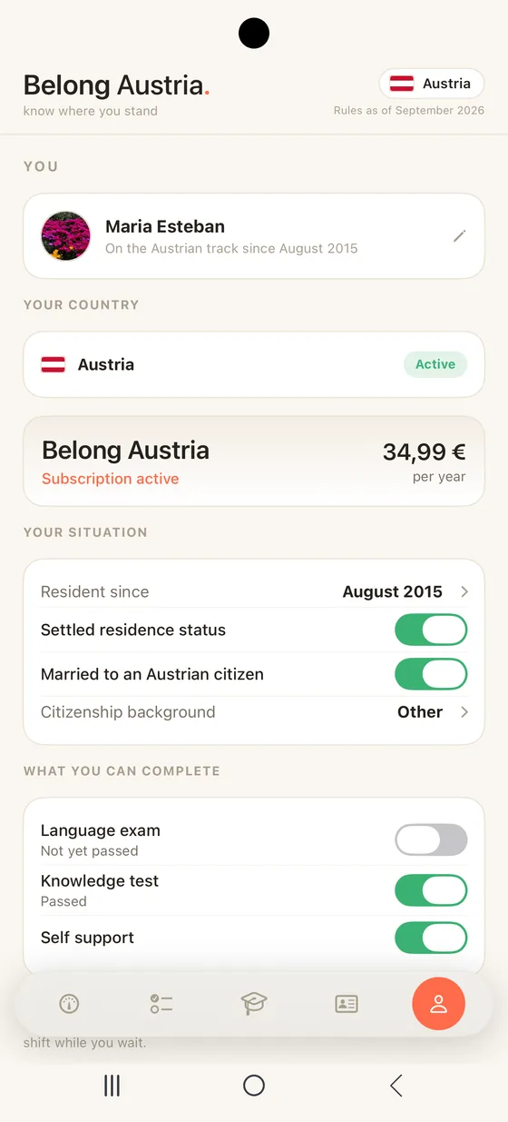 Belong Austria You tab on Android