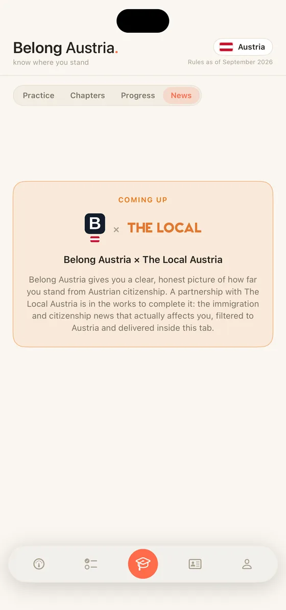 Belong Austria News segment on iPhone announcing the coming partnership with The Local Austria