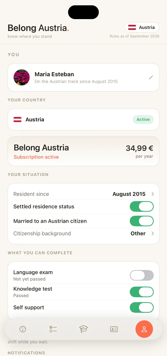 Belong Austria You tab on iPhone